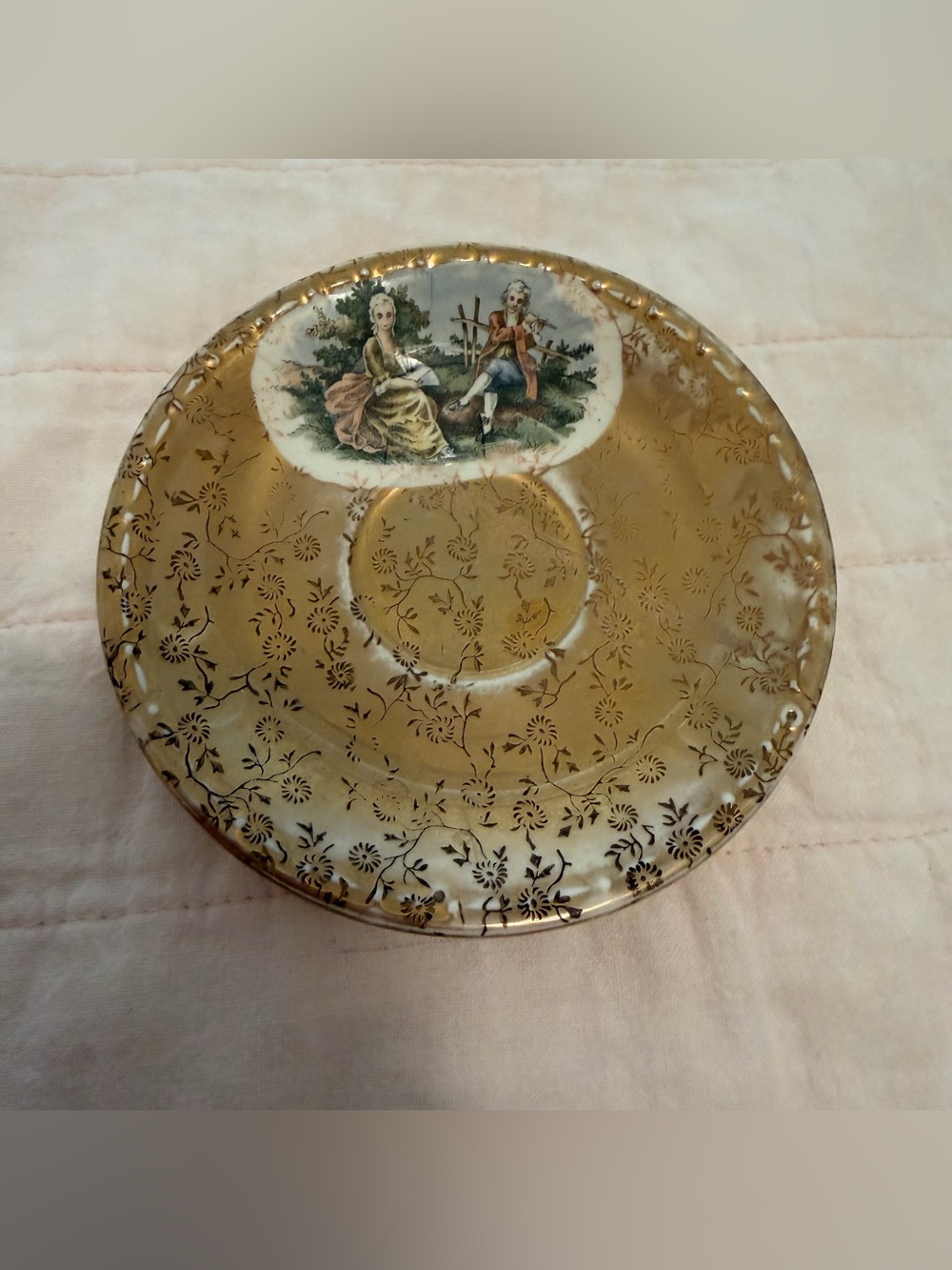 Vintage 1940s Homer Laughlin Tea Saucer With Victorian Couple Painting
